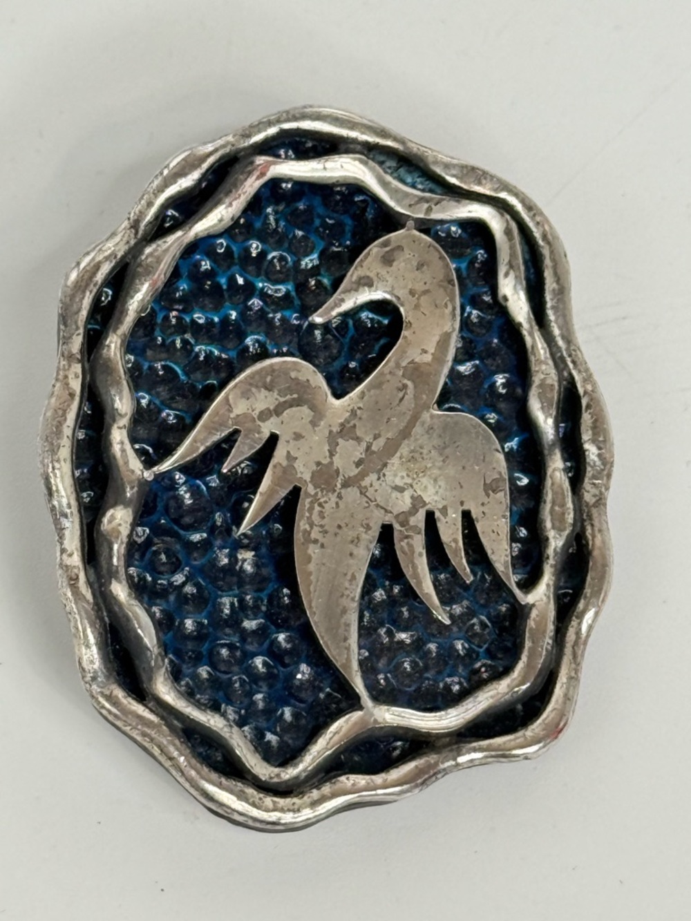 Vintage Coro Shadowbox Silver Tone Free Form Bird Pin Brooch